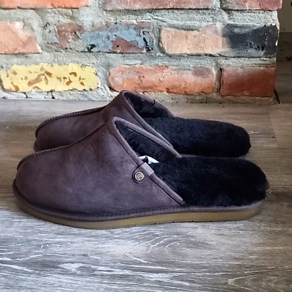 206 Collective Mens Sheep Fur Shearling Lined Slide Slipper Shoe Brown Size 12